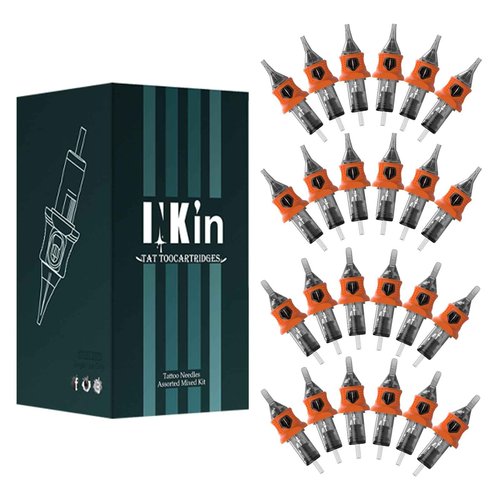 INKin Tattoo Cartridge Needles 40Pcs Assorted Mixed Size #12 Standard Round Liner Shader Curved/Round Mag 3RL 5RL 7RL 9RL 5RS 7RS 9RS 13RM 15RM 23RM Disposable Membrane Tattoo Needles