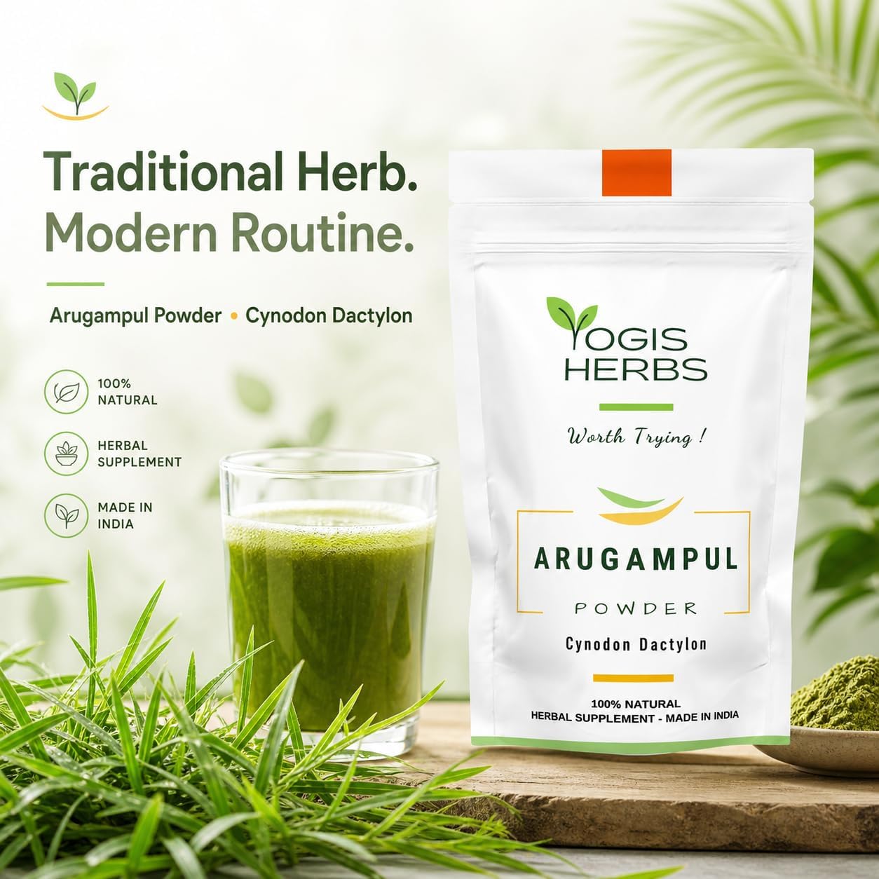 Arugampul Powder - Bermuda Grass Herbal Supplement for Daily Wellness | Hand-Cleaned, Stone-Ground, FSSAI-Certified