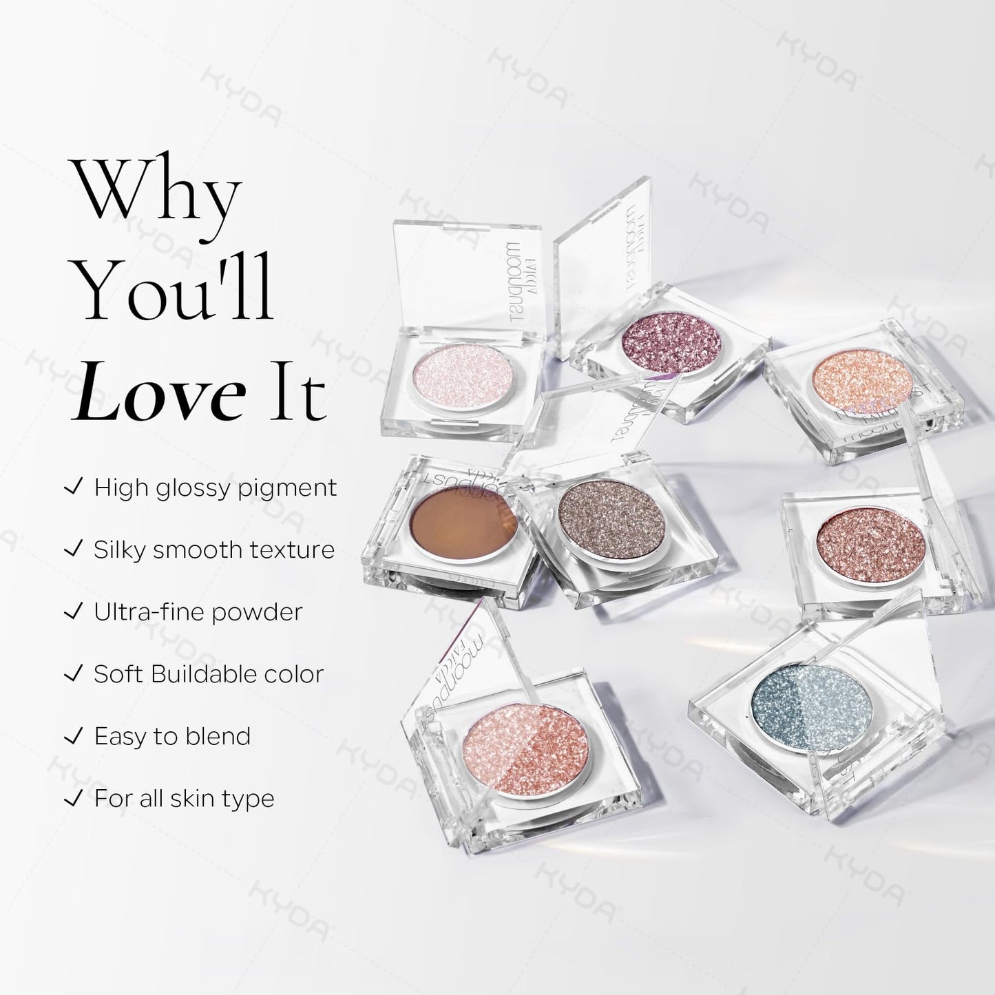 KYDA Single Glitter Eyeshadow, Cyan Blue Silver Eyeshadow, Lasting Blendable Shimmer Eyes Shadow, Sparkling Eyes Glitter, Soft Buildable Glossy Color, Wet Look Effect, Blue Stone