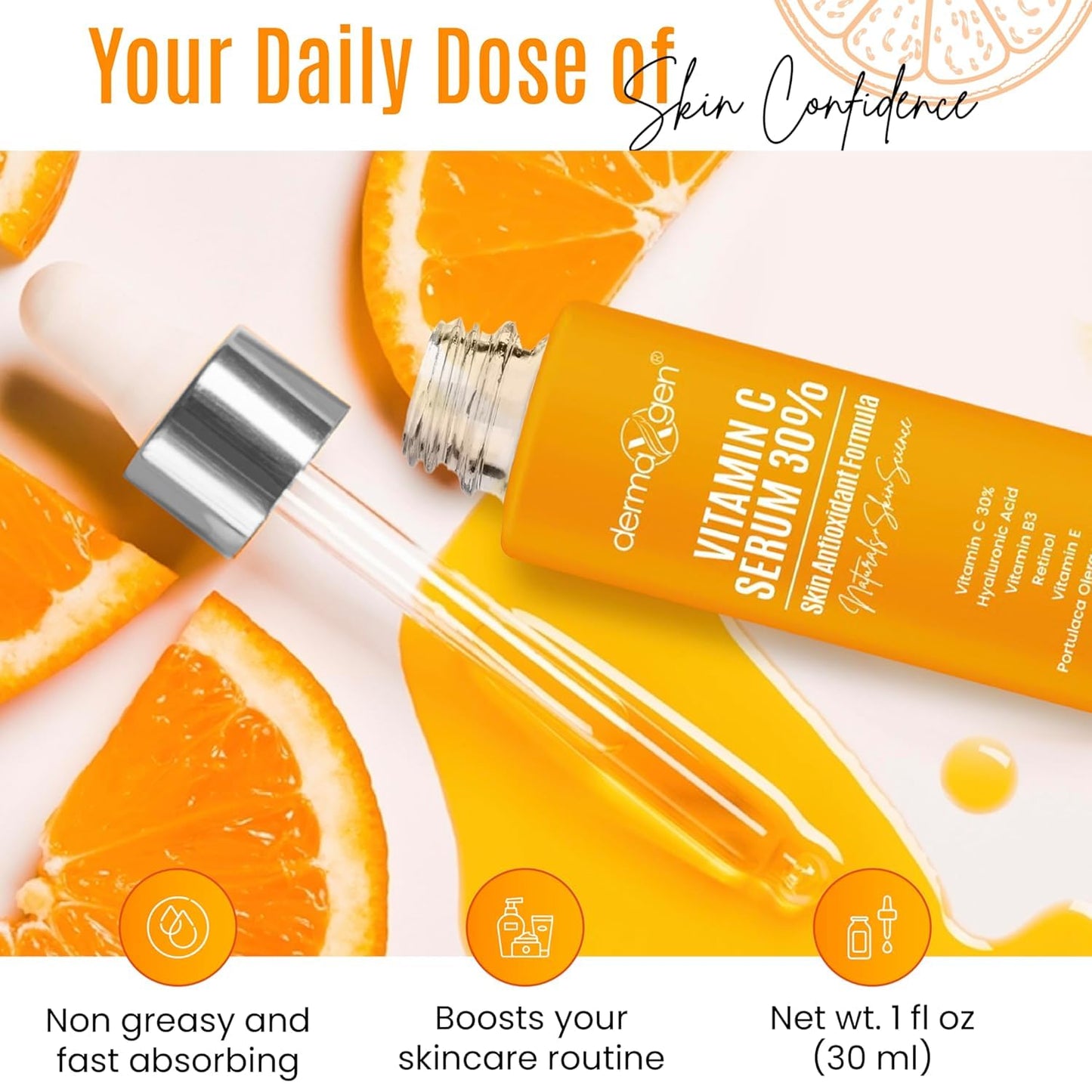 Vitamin C Serum for Face - Organic Anti-Aging Moisturizer with Hyaluronic Acid & Vitamin E | 4 FL OZ