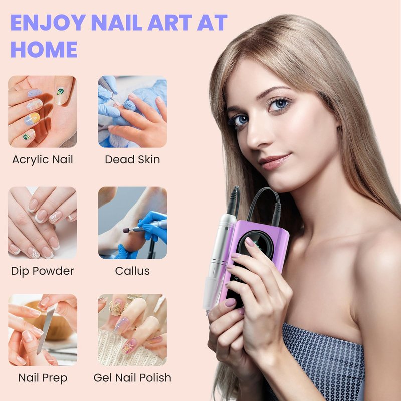 45000 RPM Nail Drill Machine Cordless, Rechargeable Electric Nail File Machine Professional Drill Tools for Acrylic Nails Gel Salon Manicure Pedicure