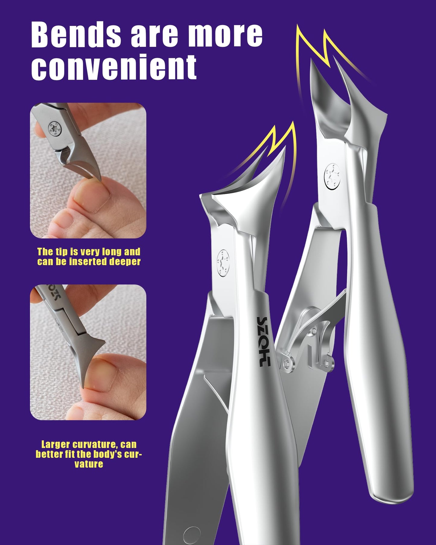Nail Clippers Set - SZQHT 2025 Upgrade Angled Head Nail Clippers for Men,Seniors,Women,Toenail Clippers for Thick,Ingrown, Nails, Professional Stainless Steel Toe Nail Clippers,Nail File, Heavy Duty