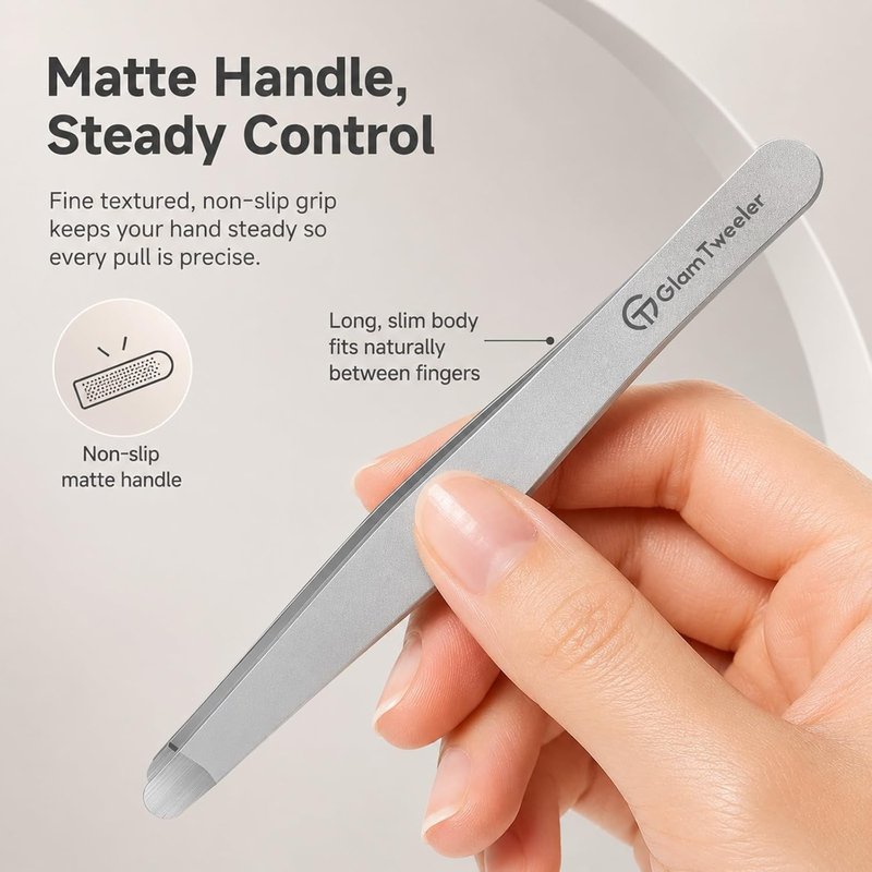 Hand-Made Tweezers - Safe Rounded Tip & Comfort Spring for Pain-Free Plucking | Thick Stainless Steel for Precise Grip on Eyebrows & Facial Hair