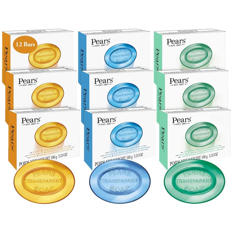PEARS BAR SOAP VARIETY PACK 12 MINT EXTRACT LEMON & ORIGINAL - SET OF 4