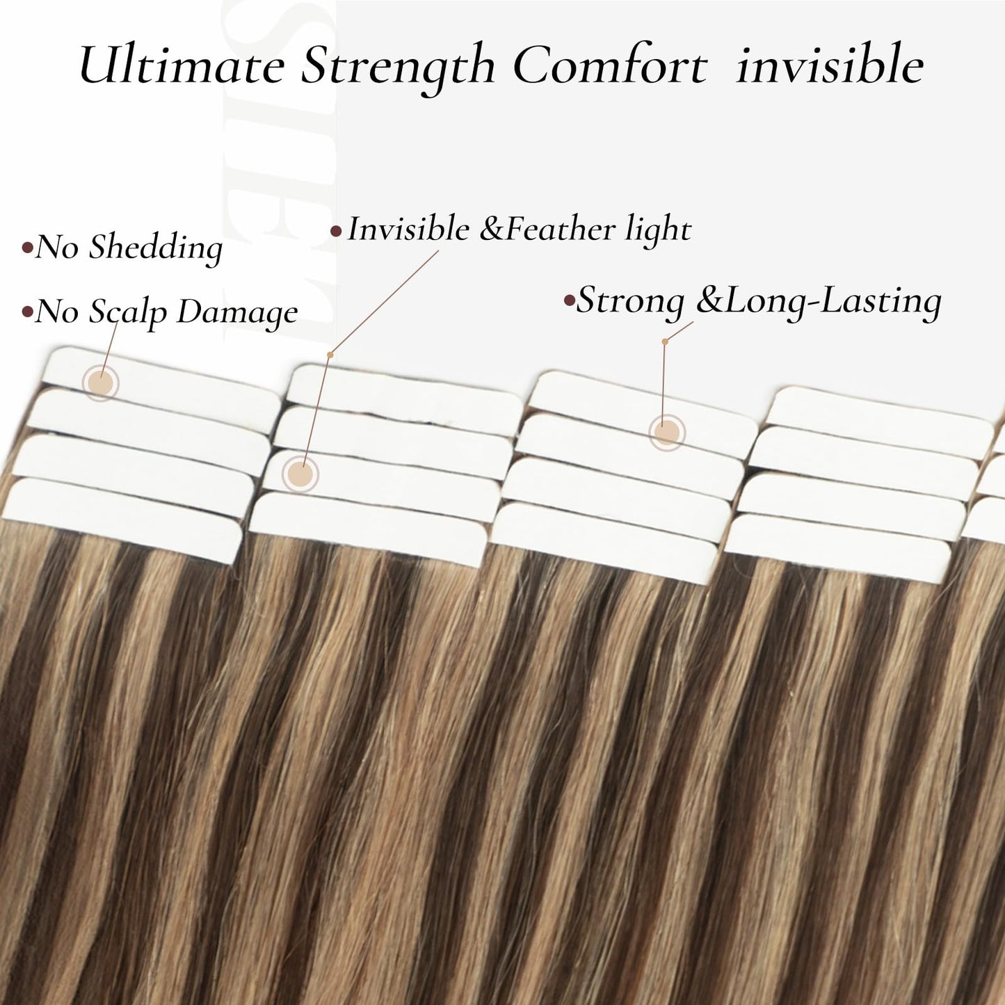 Hyssiet Tape in Hair Extensions Human Hair, 20pcs 50g 14 Inch Tape in Hair Extensions,Chocolate Brown Highlighted Caramel Blonde,Invisible Remy Soft Natural Thick Real Human Hair Extensions