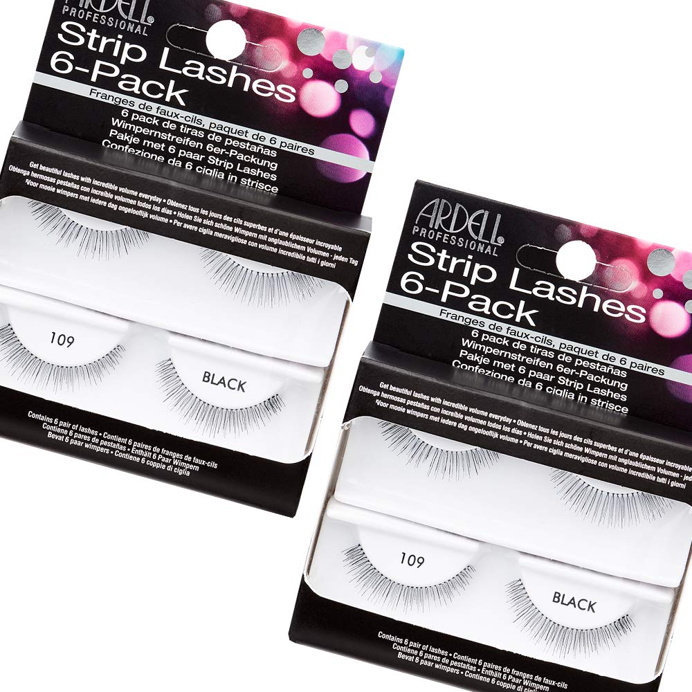 Ardell False Eyelashes Strip Lashes Natural 109 Black, (6 Pairs Per Pack) x 2 Pack