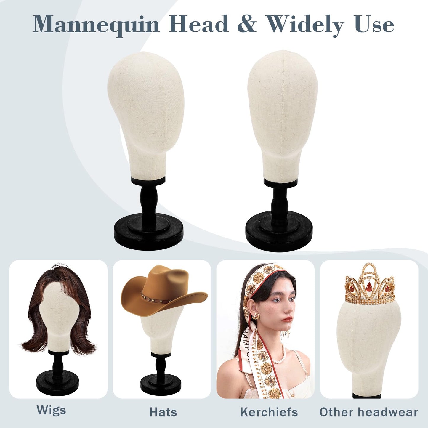 Pet Baby Wig Stand,22inch Mannequin Head with Detachable Wood Base,Canvas Head Holder for Hair Styling Jewelry Glasses Headband Display, Wig Stand for Wigs,Hats, Caps, Headdress,Black