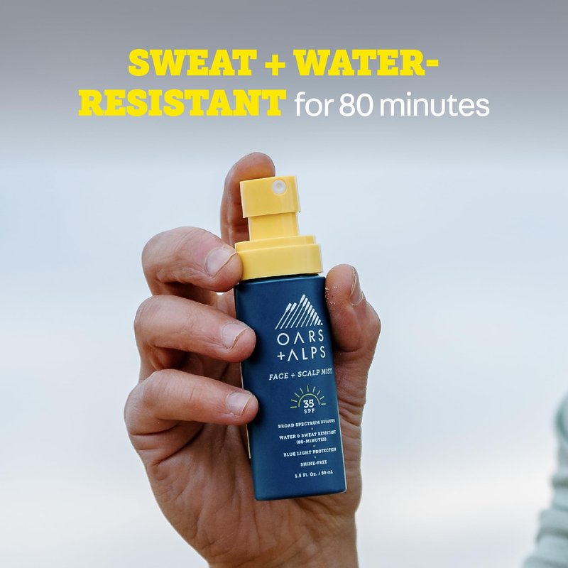 Oars + Alps Face & Scalp Sunscreen Spray Mist, SPF 35 Facial & Hair Sunscreen, Water & Sweat Resistant, Infused with Aloe Vera + Cucumber, Summer Splash Scent, 1.5oz, 2pk