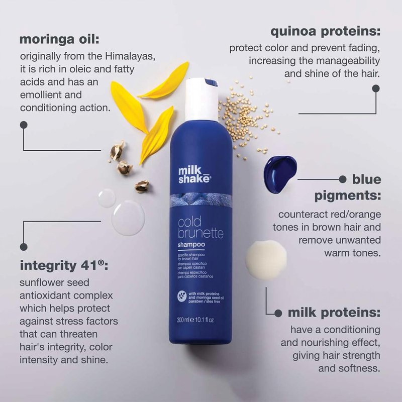 Cold Brunette Shampoo - Toning Shampoo with Blue Pigment to Neutralize Orange & Red | Strengthens & Boosts Shine, SLS/SLES-Free