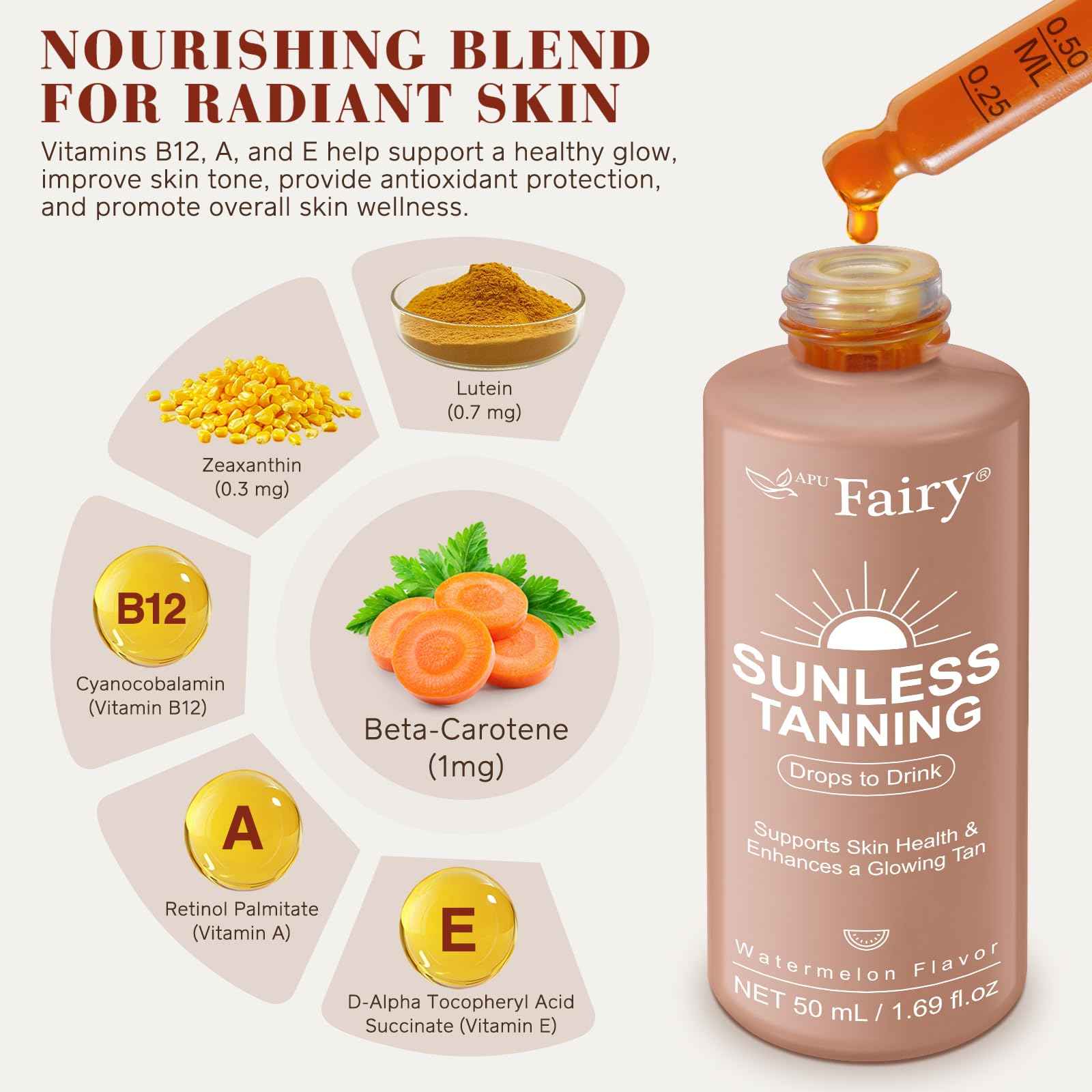 Tanning Drops to Drink - Tanning Drops - Sunless Tanning Drops To Drink - Bronze Tanning for Face and Body - Promotes Healthy Skin, Suitable for All Skin Types 1.69Floz