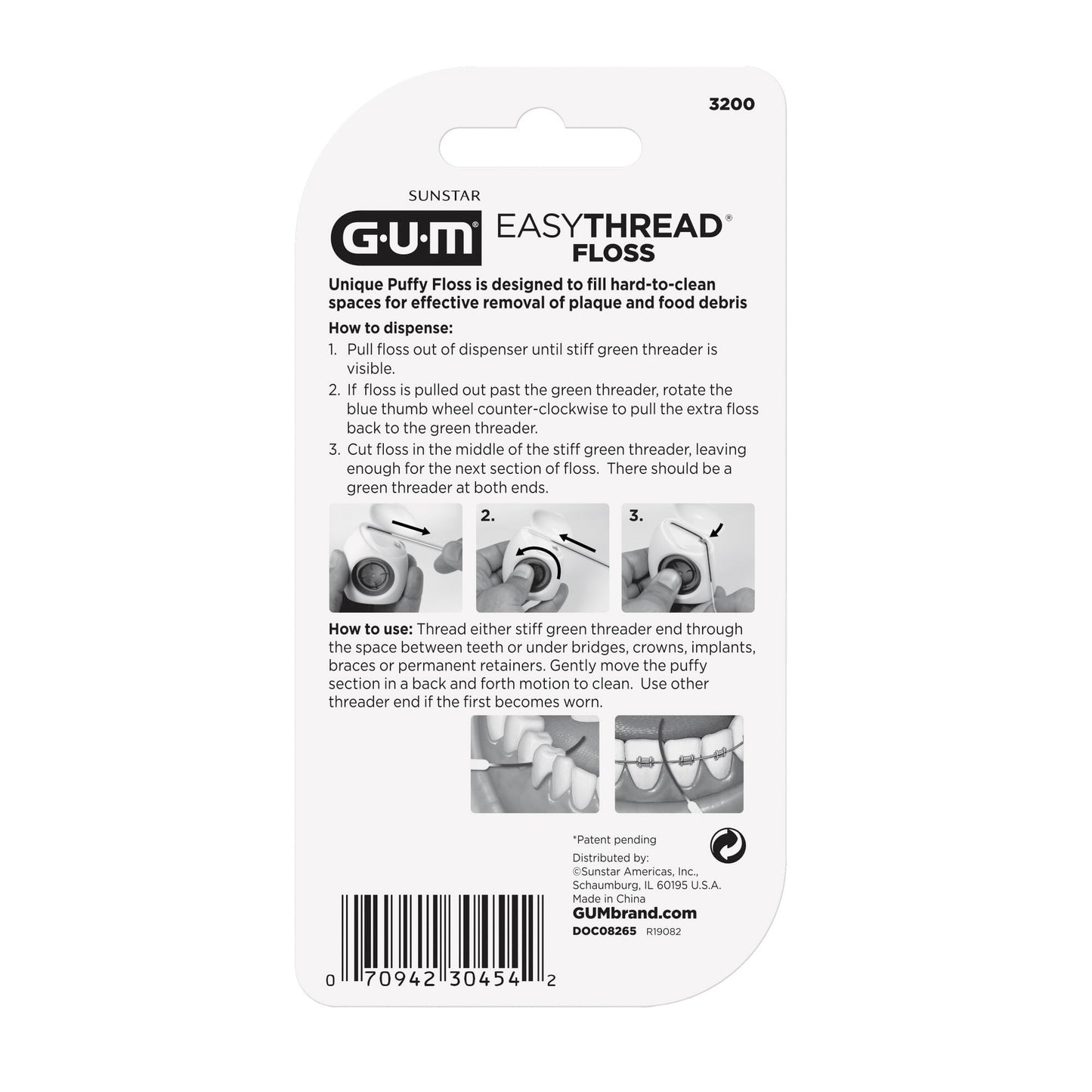 GUM EasyThread Threader Floss - Expanding Dental Floss for Braces, Bridges, and Implants - Built in Rigid Floss Threaders (50 Uses)
