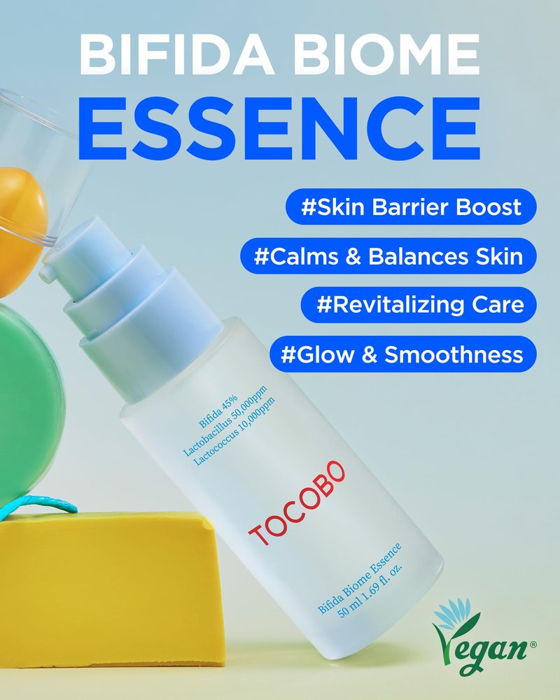 TOCOBO Bifida Biome Essence – Vegan Korean Face Serum with Bifida 45% and Probiotic Complex for Strengthening Skin Barrier, Hydration, Soothing, and Firming – Lightweight Gel Formula, 1.69 fl.oz.