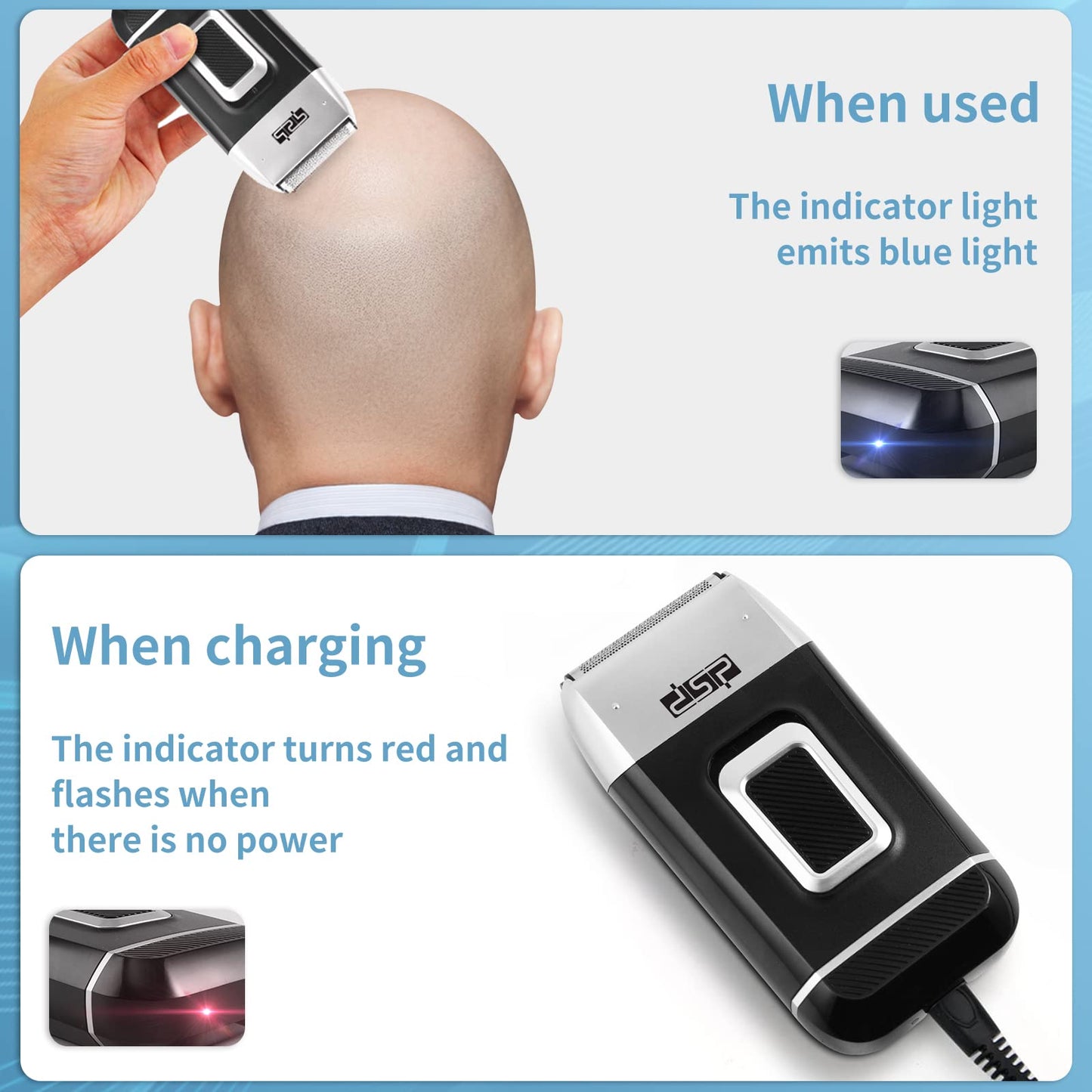 DSP Electric Razor for Men - 2 in 1 Bald Shaver with 2 Foil Head and Precision Trimmer - Rechargeable 3-Speed Barber Shaver with LED Digital Display (Silver)