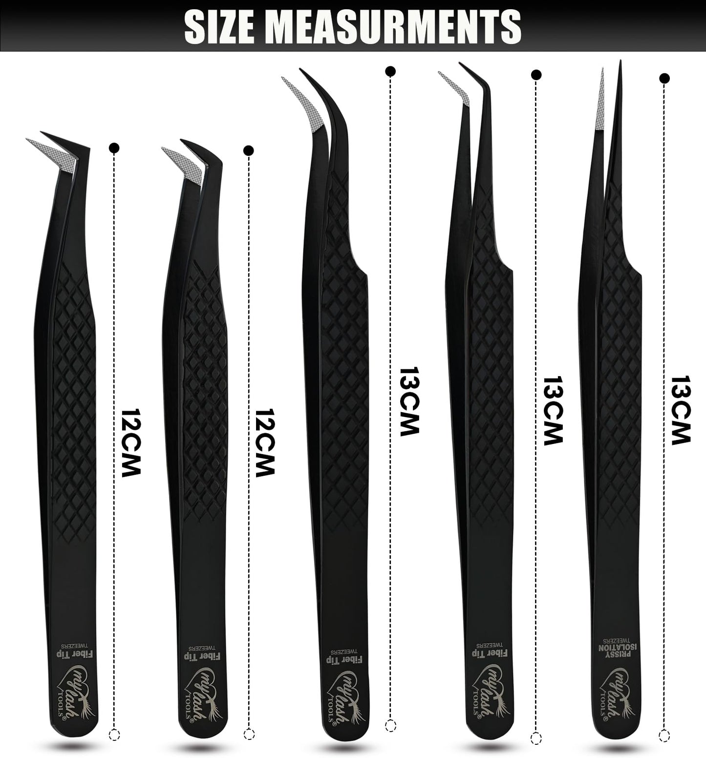 My Lash Tools Fiber Tip Lash Tweezers for Lash Extensions Precision Boot Volume Eyelash Extensions Tweezers Japanese Steel Curved Isolation Tweezer Set Fiber grip tweezers pinzas para (5pcs, Black)