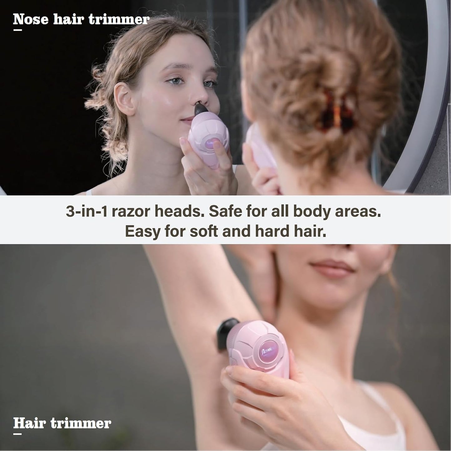 3-in-1 Electric Razor for Women - Painless Bikini Trimmer & Body Shaver | IPX7 Waterproof, Rechargeable Pink Design