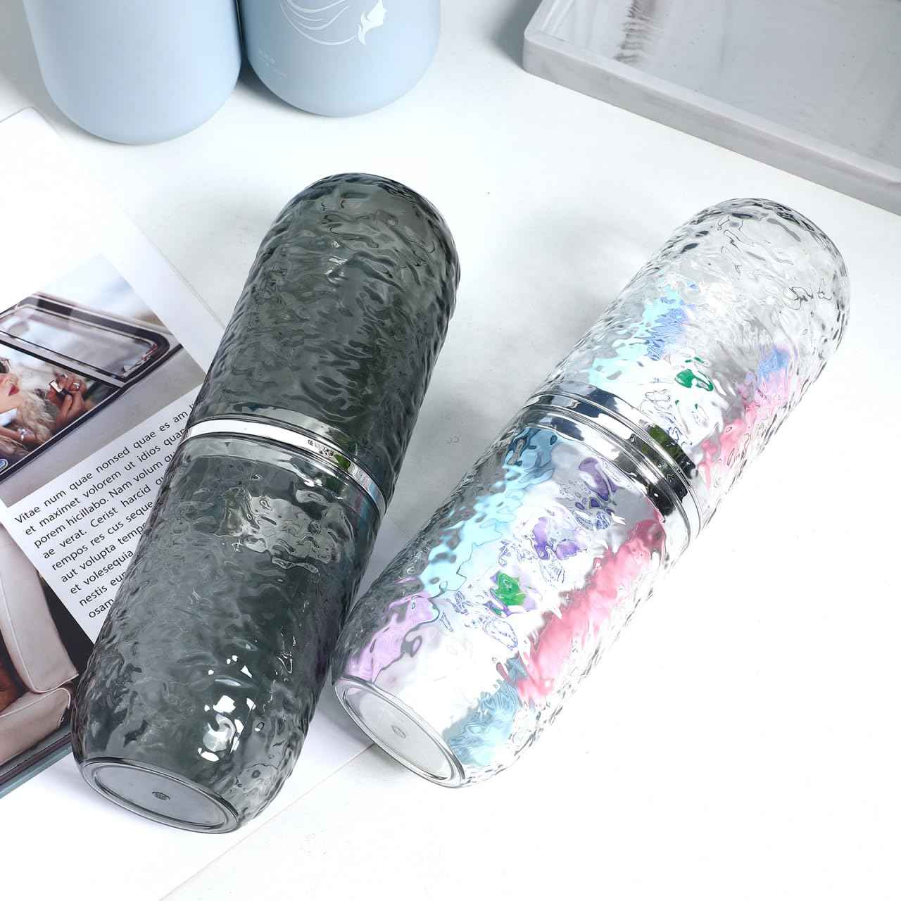 2PCS Travel Toothbrush Case with Cover, Portable Toothbrush Holder Cup Storage Container Dustproof Toothbrush Case for Bathroom Trip School Camping (Clear & Grey)