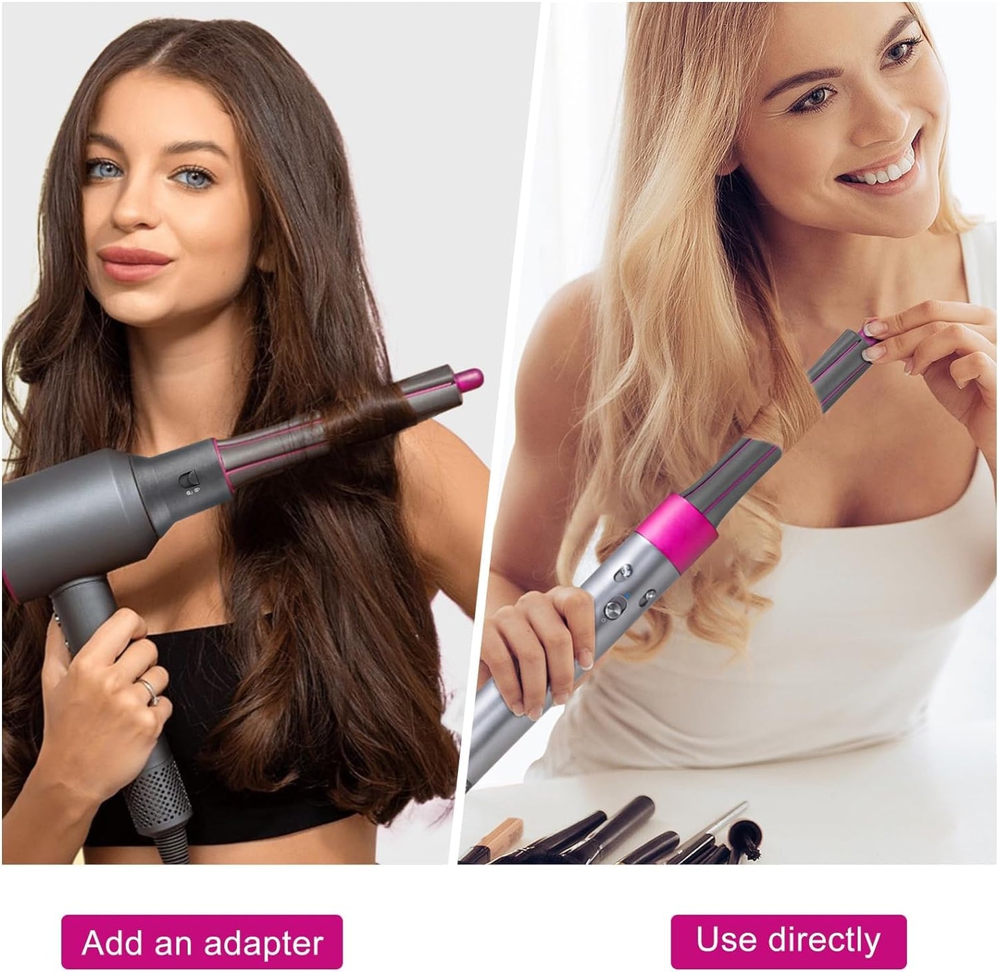 Hair Curling Iron Barrels & Round Brush Attachment for Dyson Supersonic Hair Dryer, 5 in 1 Hair Tools Replacement Parts Automatic Curling Suit, Accessories for Multiple Hair Styles