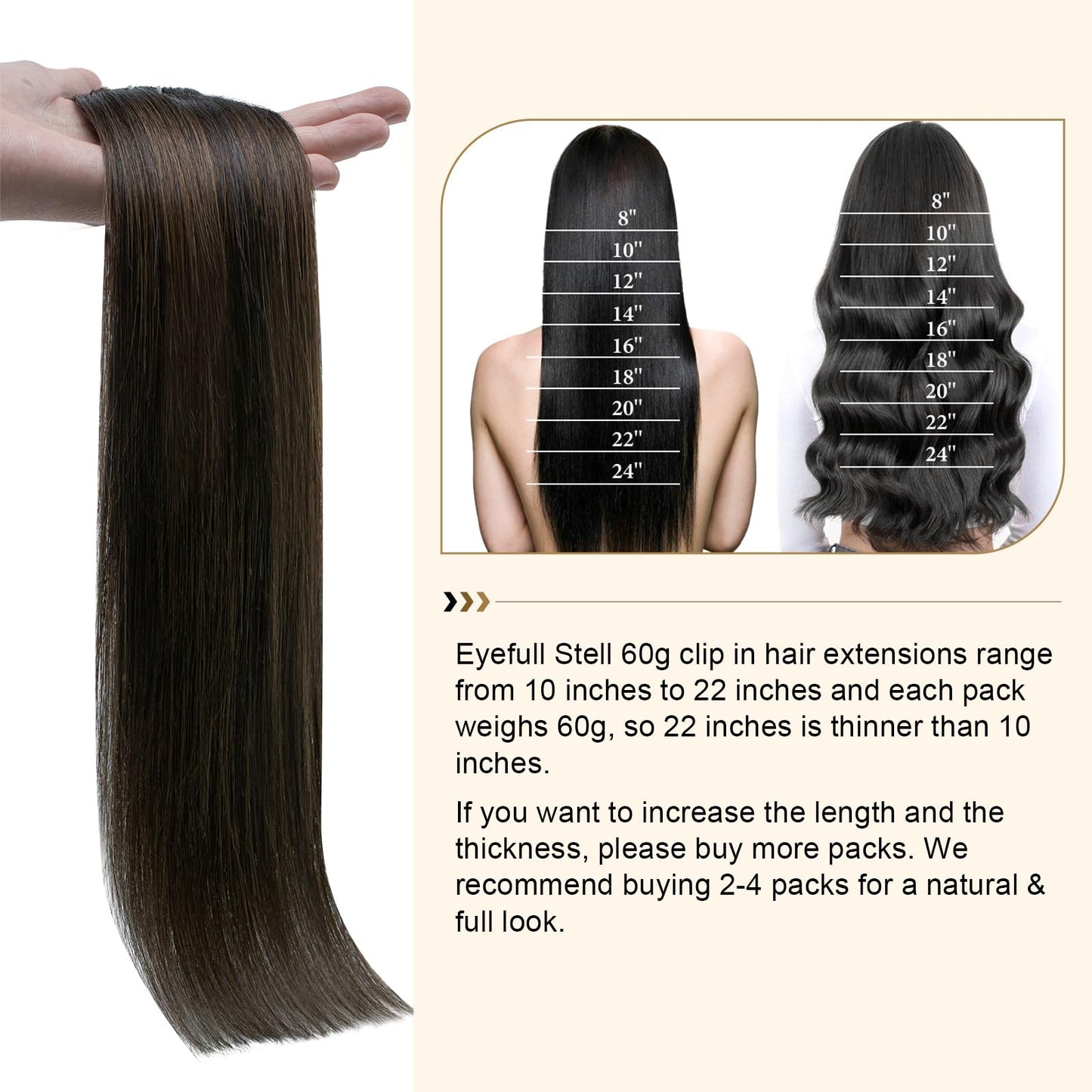 Ombre Hair Extensions Clip in Human Hair Remy Brazilian Clip on Real Human Hair Invisible Double Weft Balayage Dark Brown to Chestnut Brown 20 Inch 60G 5 PCS Natural Straight Clip ins Hair for Women