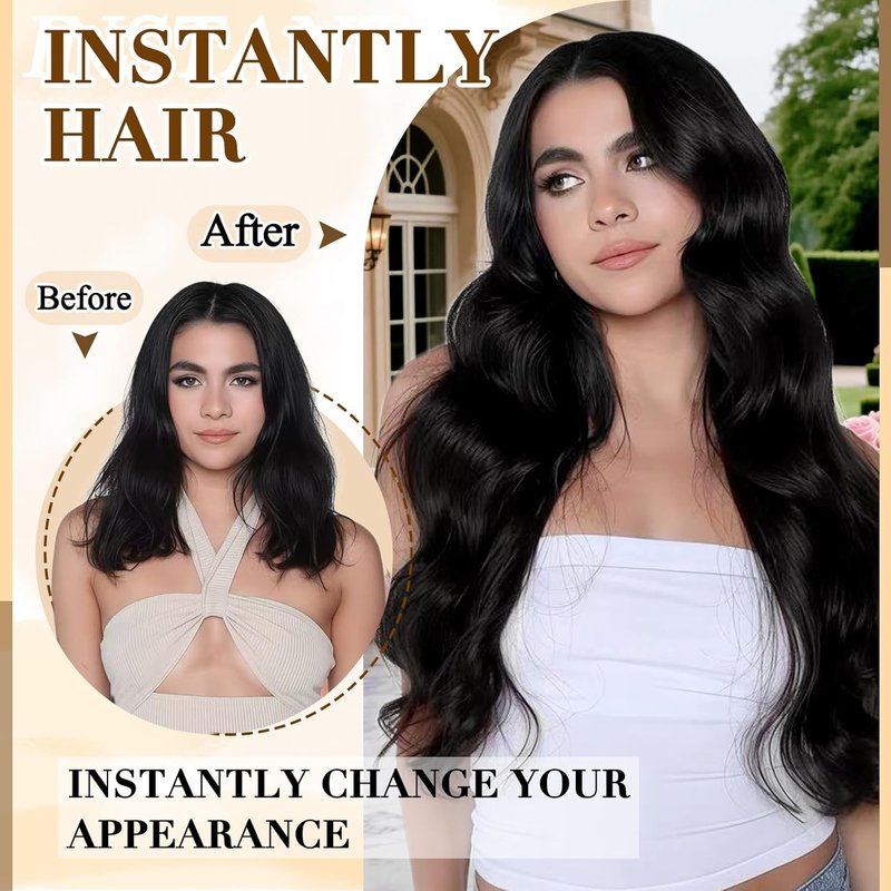 Real Human Hair Clip-In Extensions - 16 Inch Balayage Seamless Remy Hair | 90g Jet Black 8Pcs Double Weft