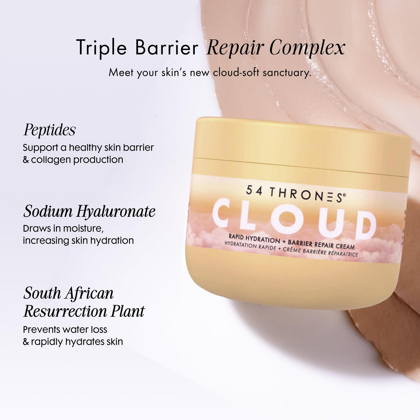 54 Thrones Mini Barrier Repair Cloud Cream, Ultimate Hydrating Skin Care, Hydrating Peptide Moisturizer, Skin Repair Cream, Active Repair, Ugandan Vanilla & Ethiopian Honey