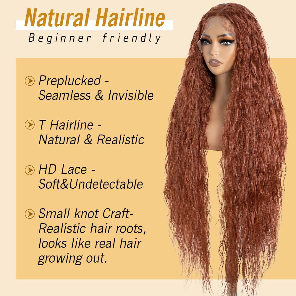 Super Long 36-Inch Lace Front Wig - Synthetic Hair Bohemian Waves | 5-Inch Middle Parting (130T)