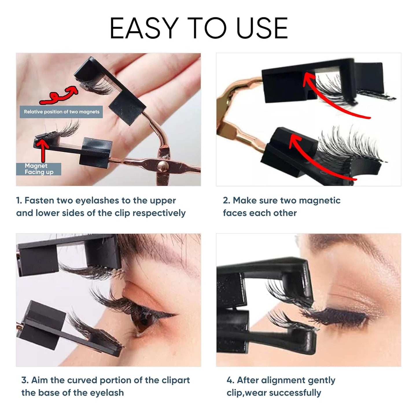Magnetic Eyelashes - Reusable 3D Natural Look | No Glue, Waterproof, Lightweight - 4 Count Set