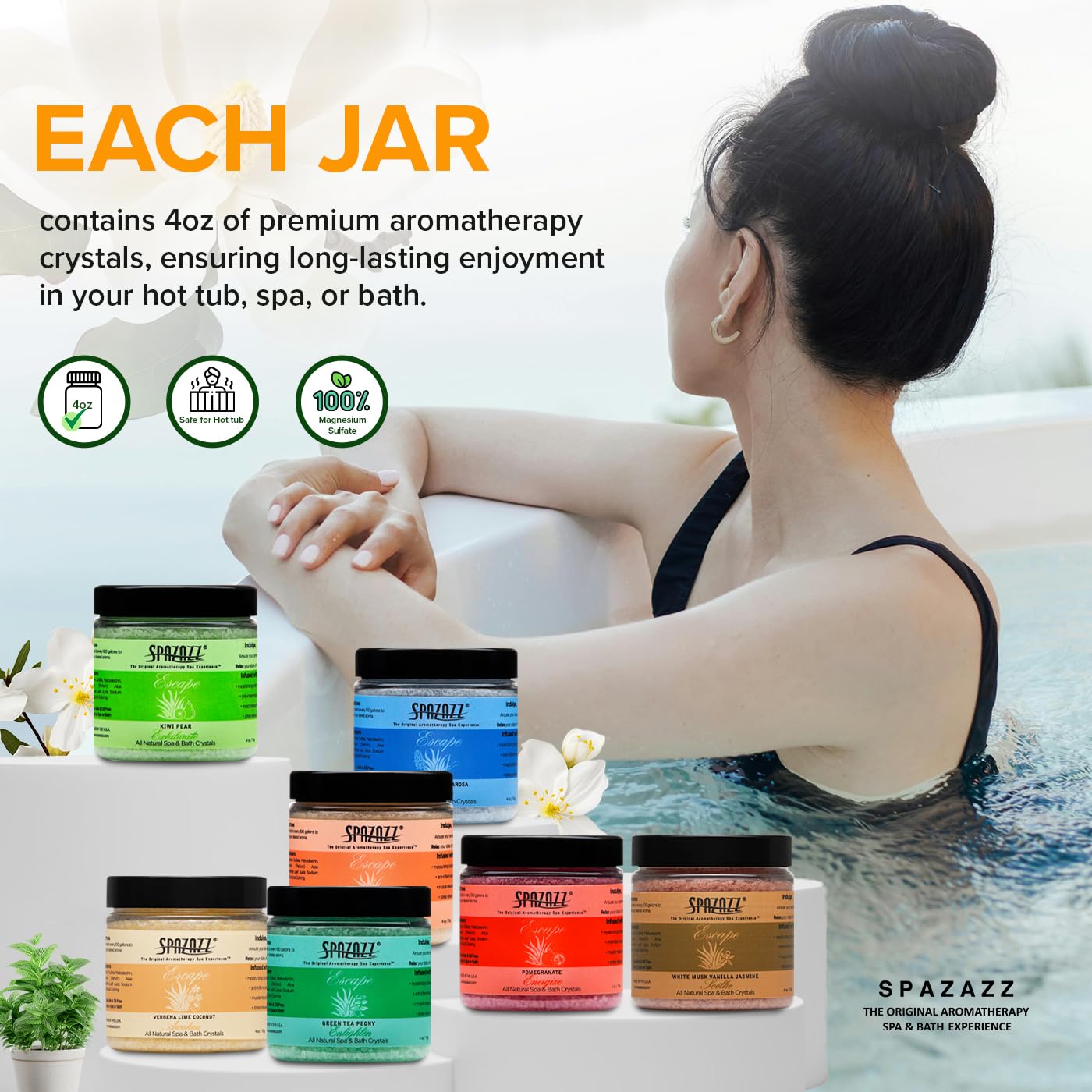 Aromatherapy Bath Salt Crystals - Spa & Hot Tub Sampler Set | 4 Oz | Lavender, Lime Coconut, Green Tea & More