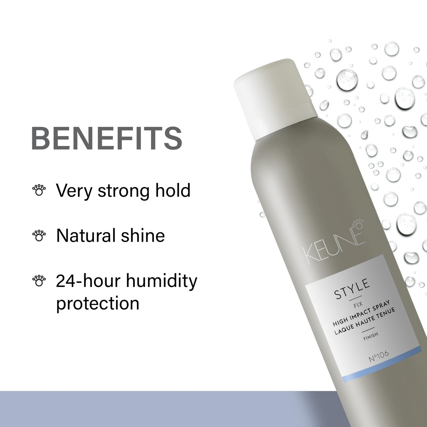 KEUNE Style High Impact Spray Fixer, Strong Hold Hairspray with Humidity Protection, Natural Shine Finishing Spray for All Hair Types, 9.2 Fl Oz