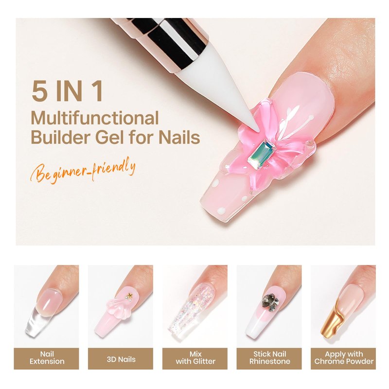 MIZHSE Solid Builder Gel for nails, 3 Colors Sculpting Gel for Nails, Clear White Pink Non-Sticky Hand 3D Nail Art Building Carving Modeling Hard Nail Extension Manicure Salon Home DIY Gift