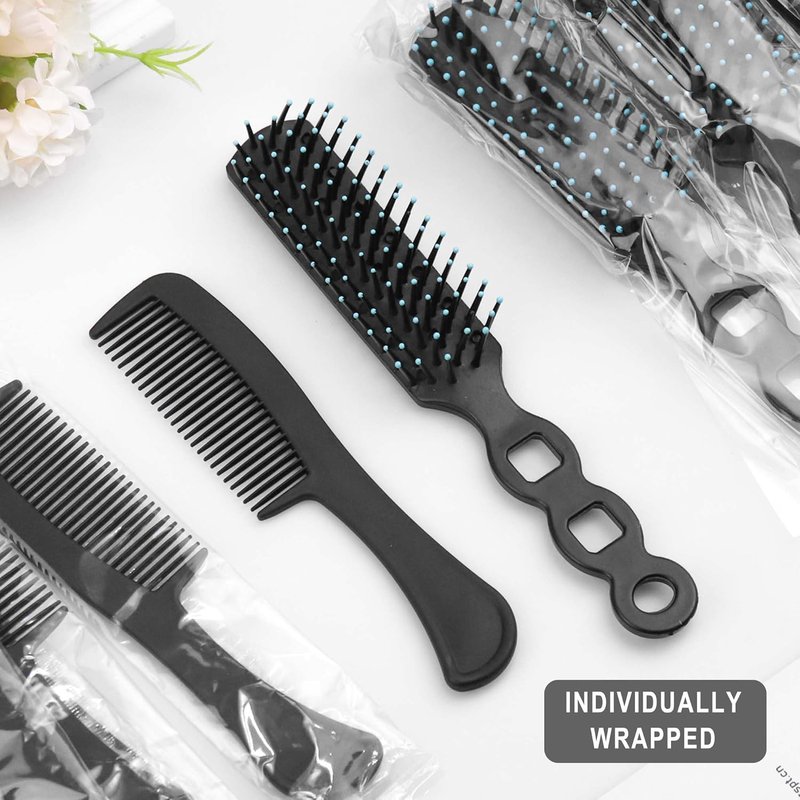 Hair Brush and Comb Set - 100 Pcs Individually Wrapped for Travel | Lightweight Black Brushes for Women & Kids