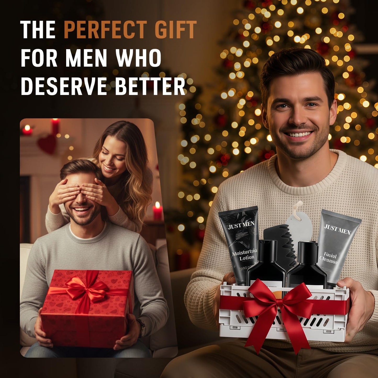 Gift Baskets for Men - 7 Pcs Mens Body Wash & Skin Care Kit | All-in-One Grooming & Bath Gift Set with Cedrus Atlantica Scent | Birthday Gifts for Men, Husband, Boyfriend, Brother, Father