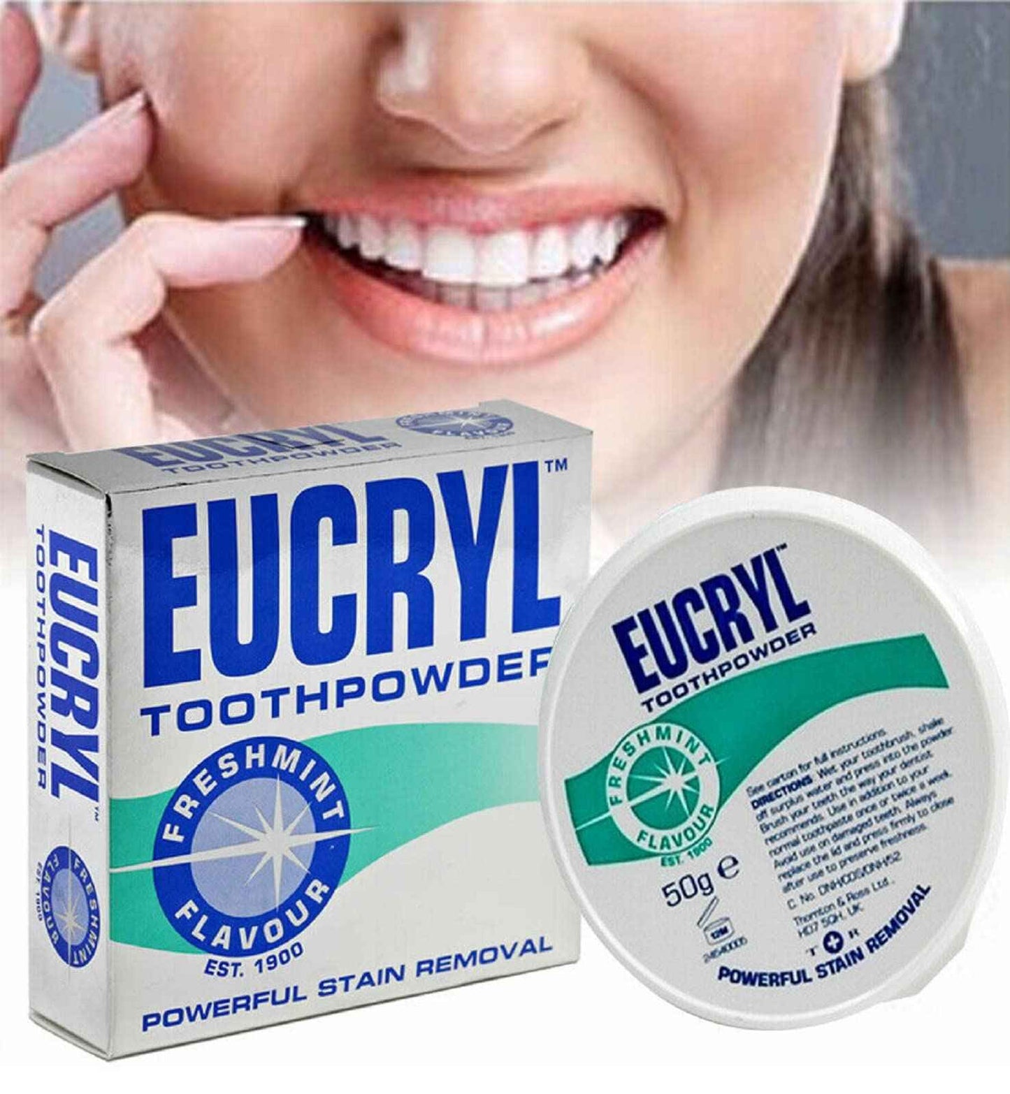 Eucryl Smokers Tooth Powder Freshmint Flavour (50g) - Pack of 2