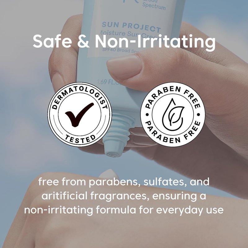 Sun Project Moisture Sun Cream SPF 40 - Korean Sunscreen with Panthenol | Fragrance-Free, Broad Spectrum, 1.69 fl oz