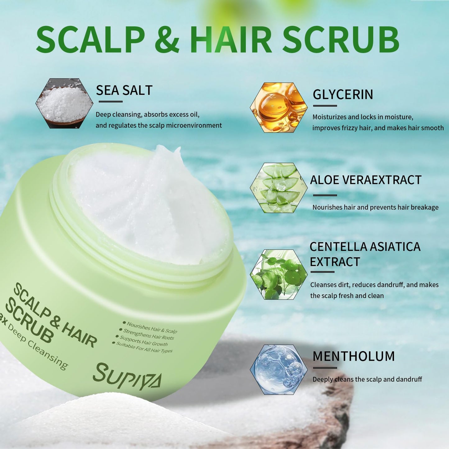 SUPIYA Exfoliating Scrub for Deep Cleanse - Natural Scalp Scrub Shampoo for Men & Women, Gently Exfoliation & Hydration, Making Hair Thicker and Stronger, 8.8oz