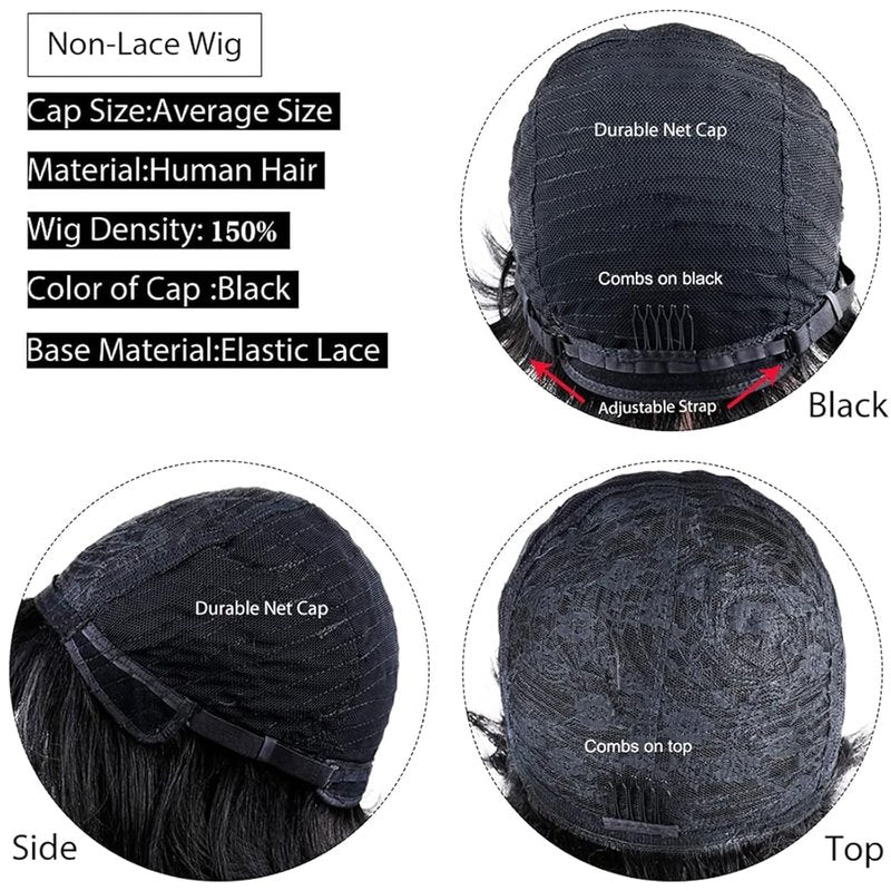 VRZ Pixie Cut Wigs for Black Women Brazilian Curly Pixie Cut Wig Human Hair Glueless Short Layered Wigs With Bangs Natural Black Color No Glue Human Hair Wig for Daily Use