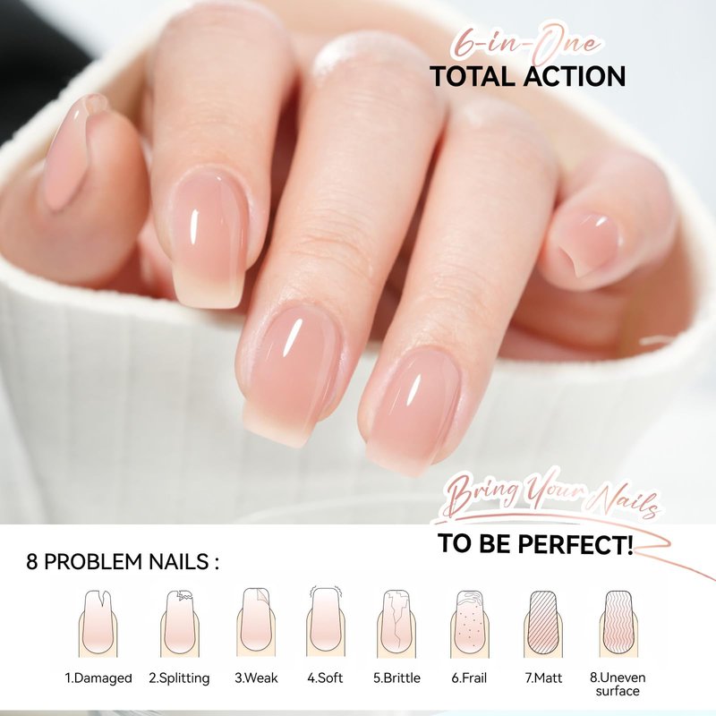 Protein Nail Strengthener and Growth Polish: Nude Blush Gelike EC 15ml 6 in 1 Natural Nail Hardener Extra Strong and Growth - Nail Polish Hardener for Weak and Damaged Nails