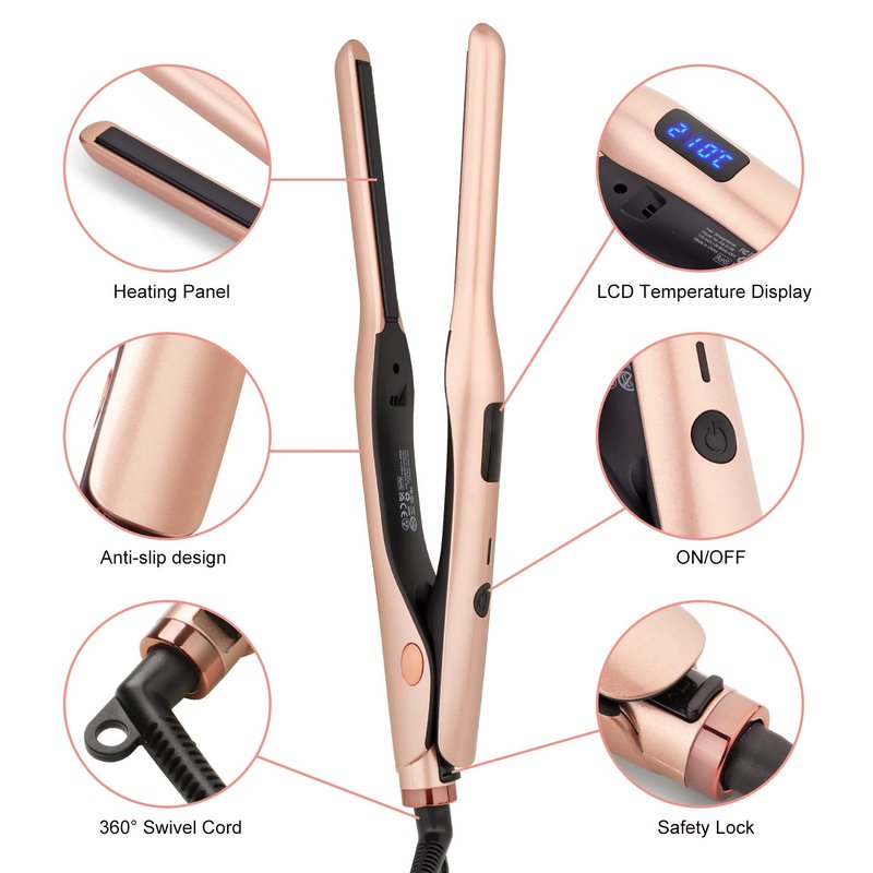 3/10 Inch Pencil Flat Iron, Small Flat Irons for Short Hair, Beard and Pixie Cut, Mini Hair Straightener Small Ceramic with Adjustable Temperature, Include Glove