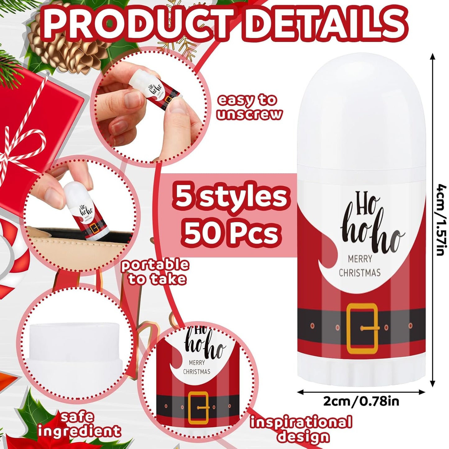 Christmas Mini Lip Balm Pack - 50 Assorted Flavors | Natural Beeswax Moisturizer for Dry Lips