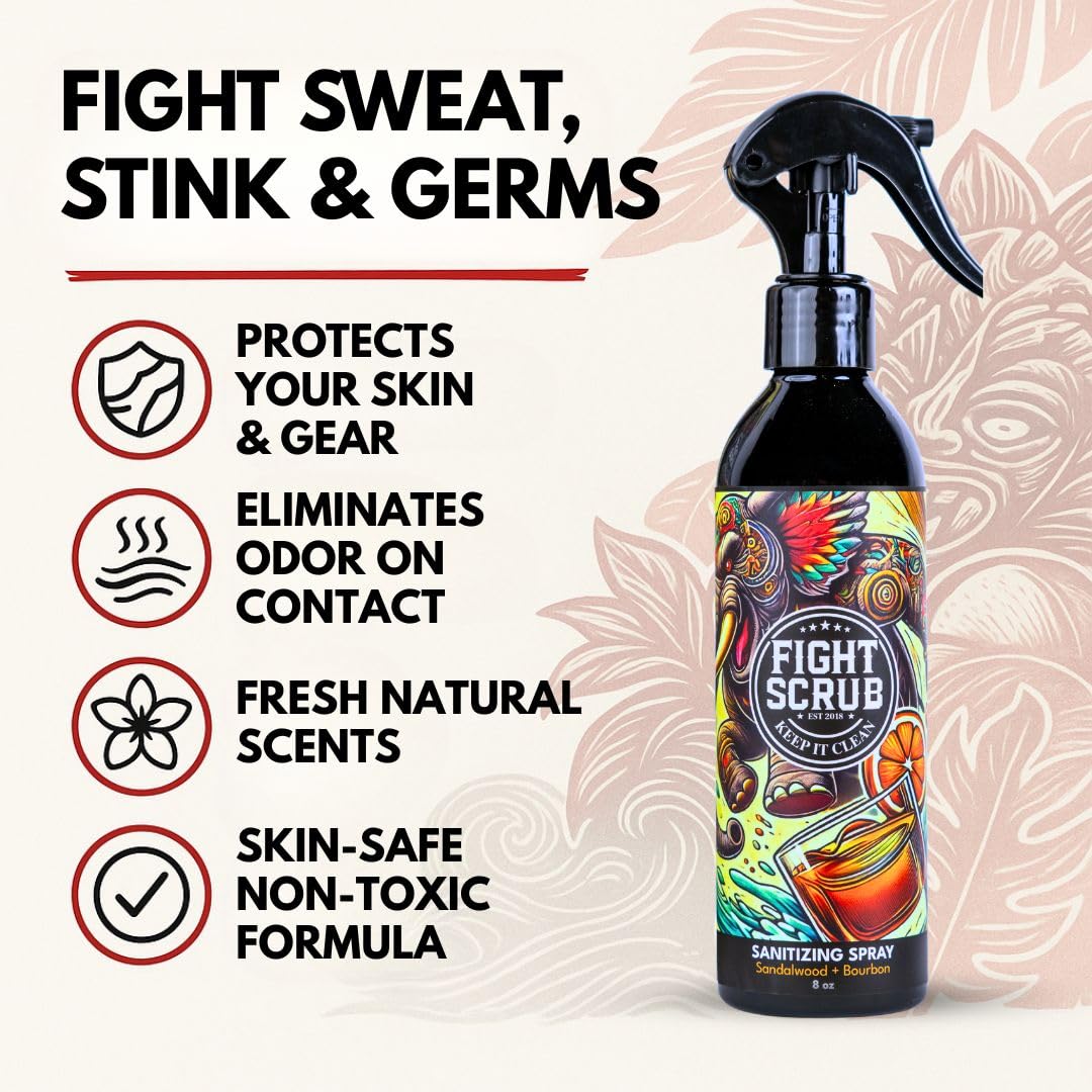 Post-Training Body Spray for Athletes - Witch Hazel Formula for BJJ, Wrestling & MMA | Deodorizes Skin & Gear - 8oz (Sandalwood + Bourbon)