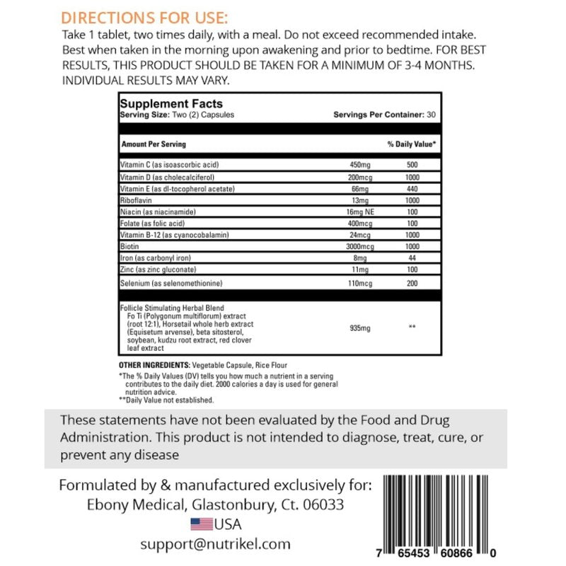 Ebony Medical Hair Support Supplement for Women of Color – Thinning Hair & Traction Alopecia Support – Keratin Boost, Follicle Nourishment, and Hair Strength Vitamins – 30-Day Supply