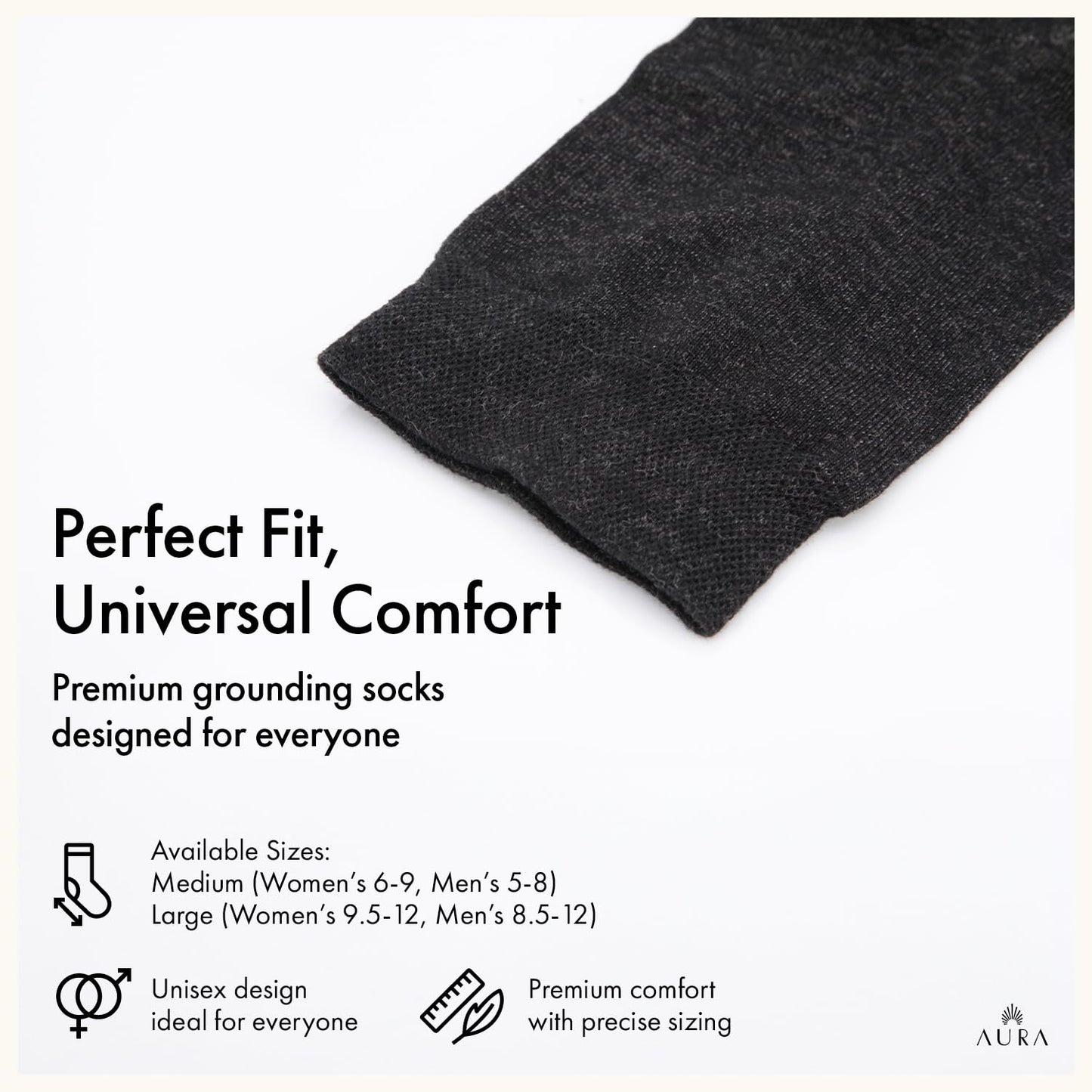 Aura™ Luxury Grounding Socks for Feet - 25% Pure Silver Grounding Socks for Women & Men - Black, Size Medium
