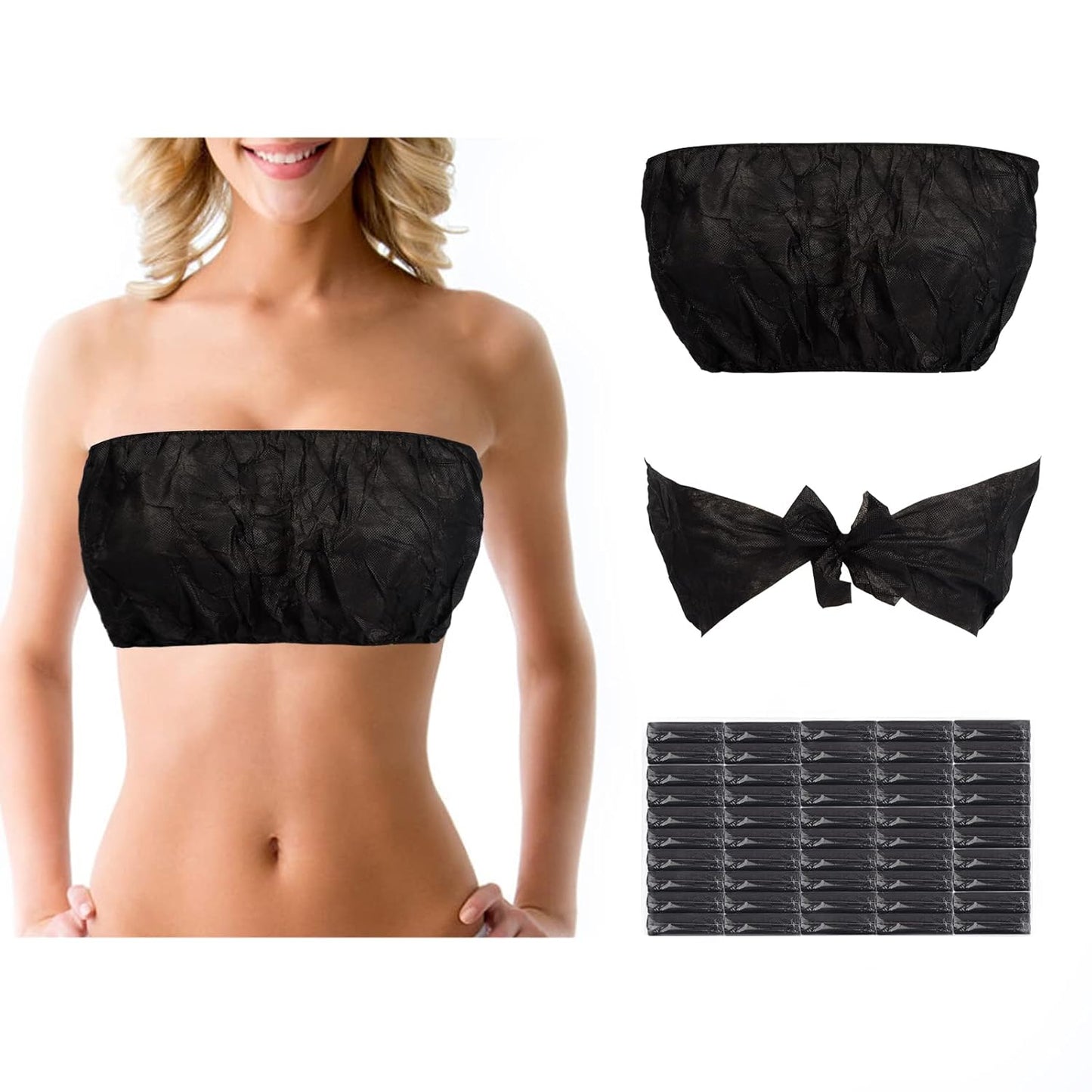 Womens Disposable Strapless Underwear - 50 Pack Individually Wrapped | Perfect for Salons & Tanning, Black