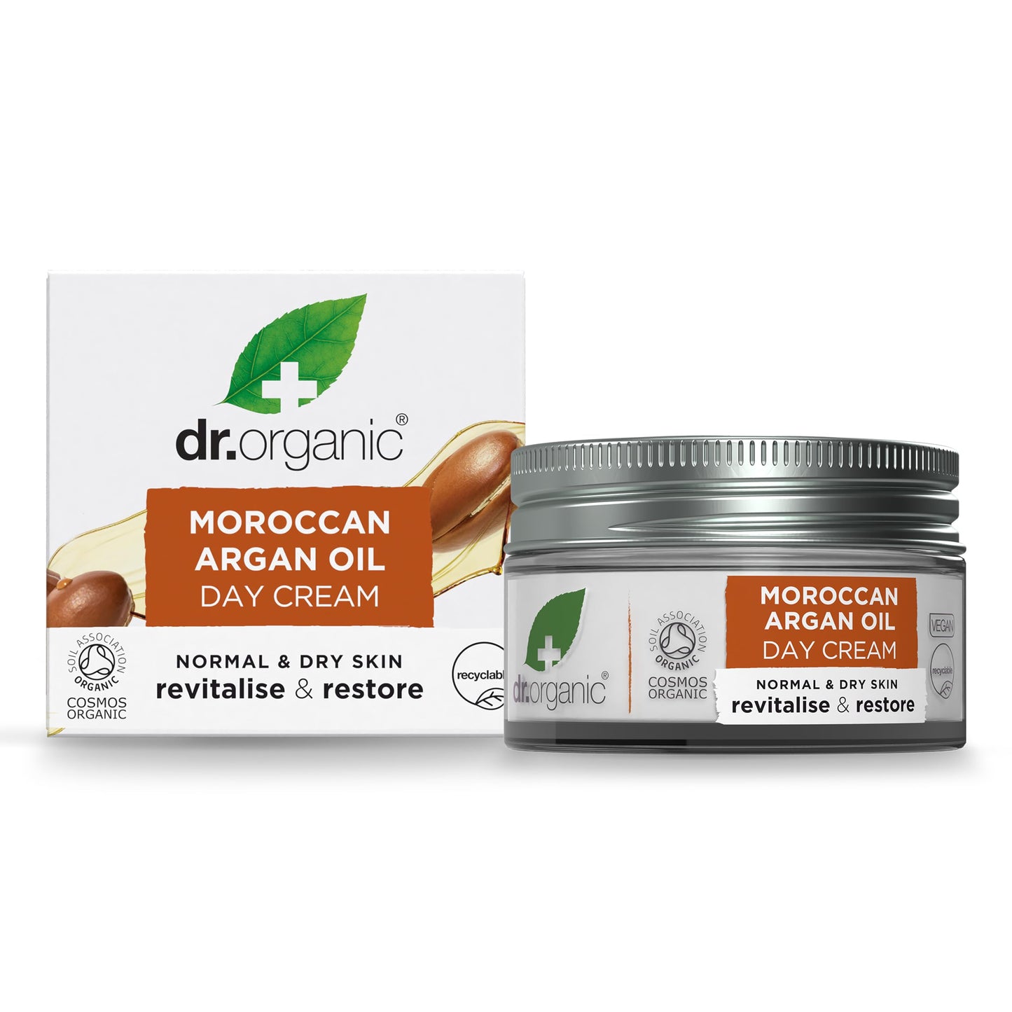Dr. Organic Moroccan Argan Oil Day Cream | Nourishing Day Therapy Cream, For Normal to Dry Skin, Revitalizing, Vegan, Certified Organic, Curelty-Free, Paraben & SLS-Free, 50 mL / 1.7 fl oz