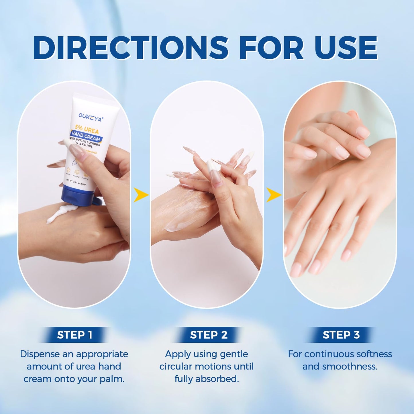 OUKEYA Urea Hand Cream - With 5% Urea Deep Nourishment for Hands, Fast-Absorbing Hydration for Soft Skin with Jojoba Seed Oil & Shea Butter - Perfect Travel Size for On-the-Go Care