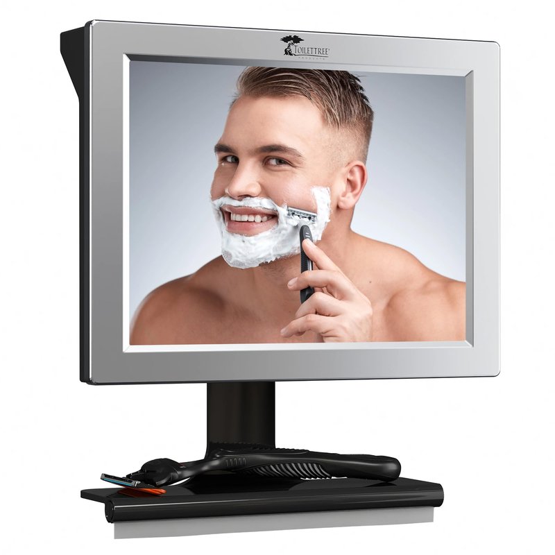 ToiletTree Products Fogless Shower Mirror with Squeegee - Anti-Fog Mirror - Adjustable Shaving Mirror with a Squeegee - Rust-Proof, Impact-Resistance Bathroom Shower Mirror