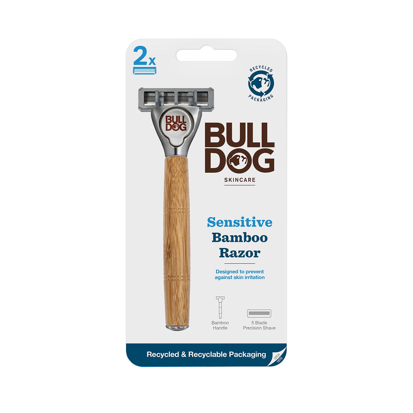 Bulldog Skincare - Sensitive Bamboo Razor Smooth Glide Razor Handle + 2 Blade Refills
