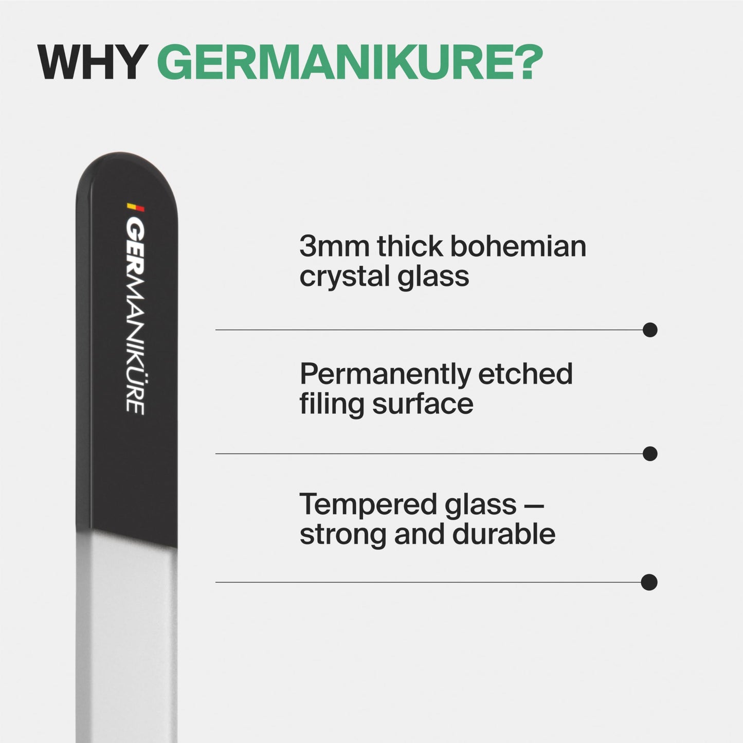 Germanikure Glass Nail File Set - Professional Manicure & Pedicure Kit - Ethically Made in Czech Republic - 2 Pc Grey File Duo