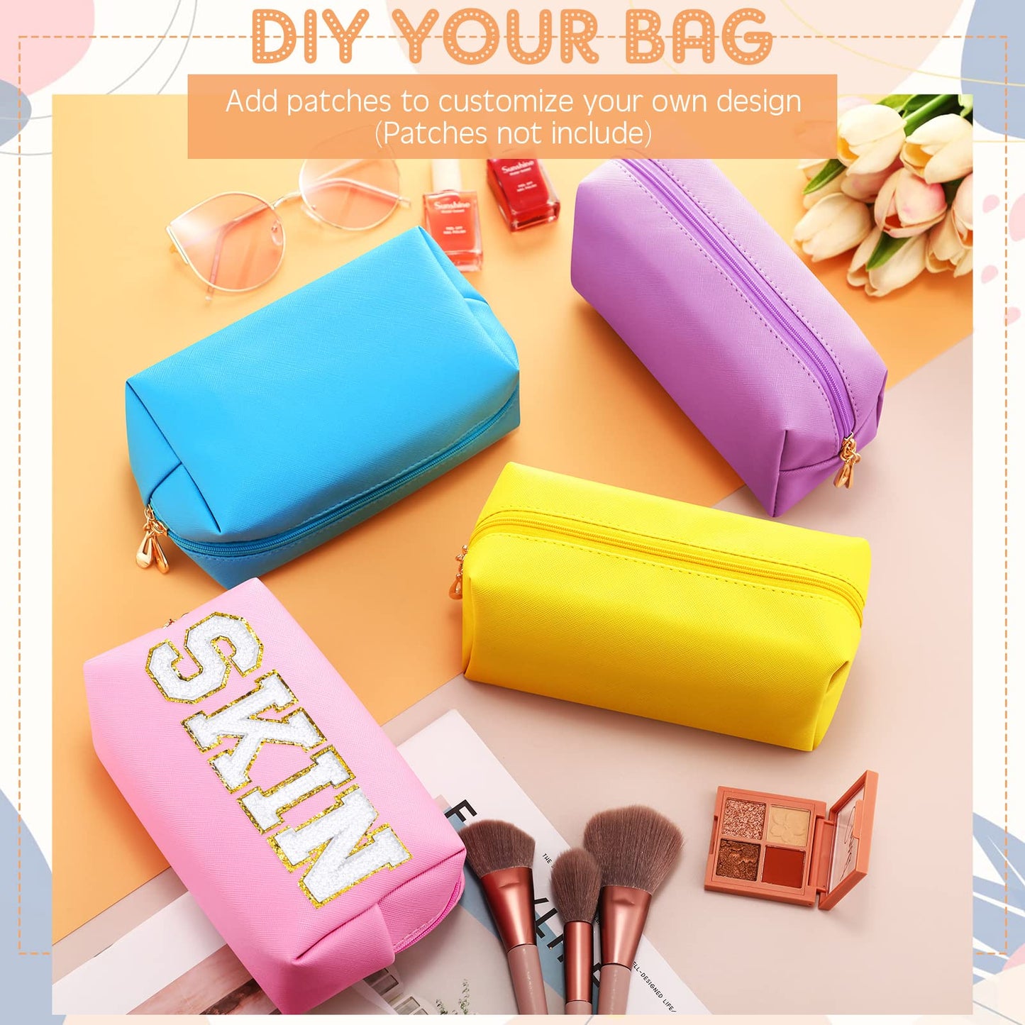 Kigeli Aesthetic Makeup Bags PU Leather Cosmetic Pouches Waterproof Plain Toiletry Bags Makeup Pouches Bulk for Women Party Gift Travel Storage Organizer(Macaron,7.1 x 2.8 x 4.3 in)