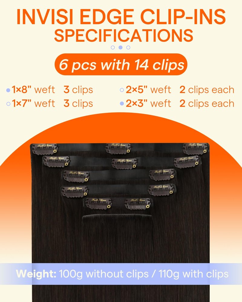 Full Shine Brown Wire Human Hair Extensions, Darkest Brown Hair Extension Clip In With Transparent Fish Line Straight Layered Hairpiece 14 Inch 80g