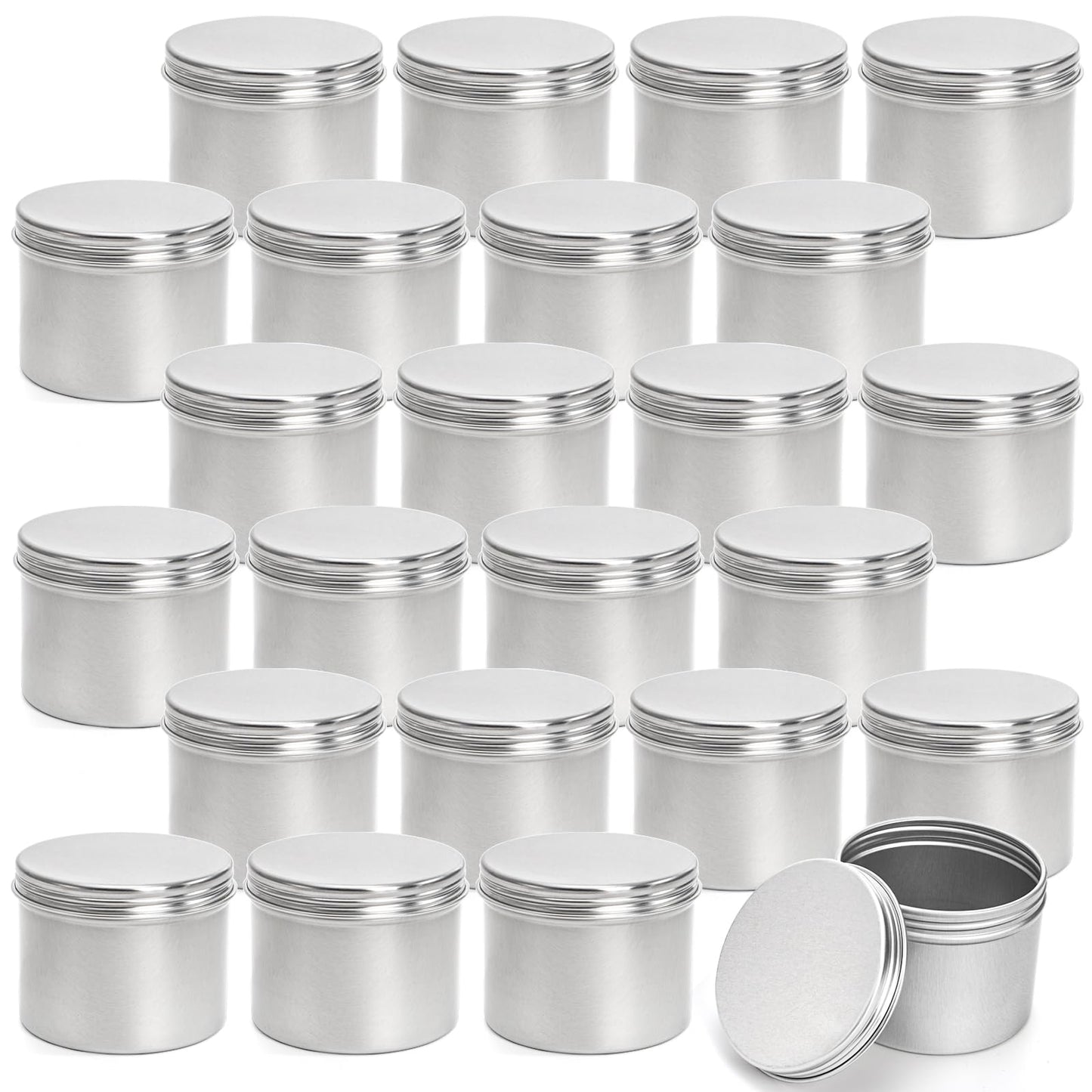 Foraineam 24 Pack 4 oz. Round Tin Cans Hair Wax Cream Lip Balm Cosmetic Sample Container Jars Candle Tea Spice Empty Travel Tins with Screw Lid